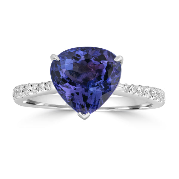 3.41ct Tanzanite Rings with 0.256tct Diamond set in 14K White Gold