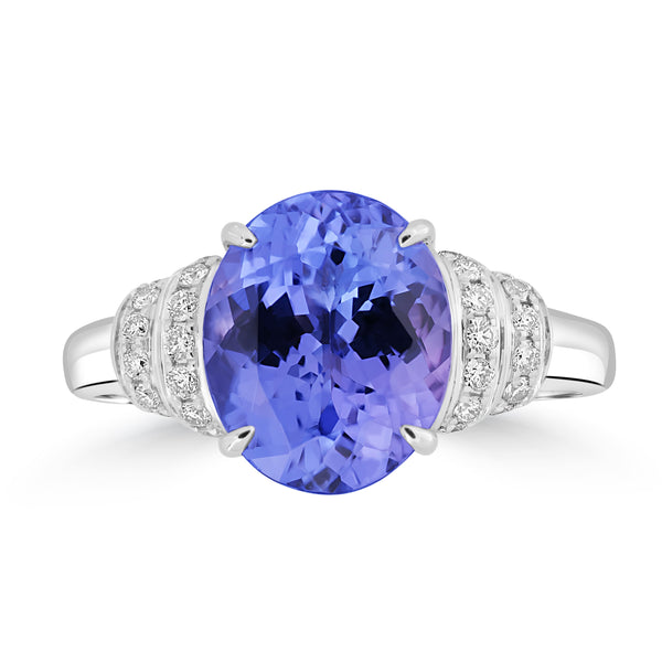 4.35ct Tanzanite Rings with 0.218tct Diamond set in 14K White Gold