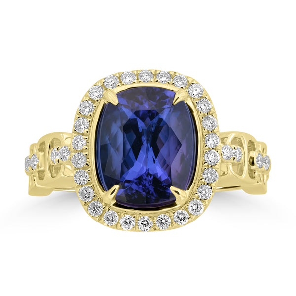 3.36ct Tanzanite Rings with 0.35tct Diamond set in 14K Yellow Gold