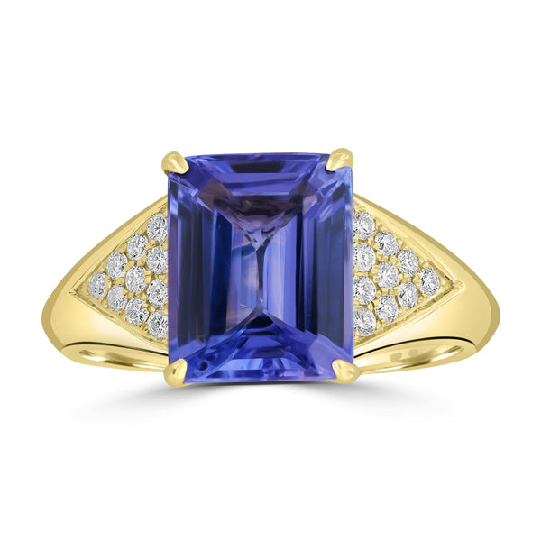 3.85ct Tanzanite Rings with 0.174tct Diamond set in 14K Yellow Gold