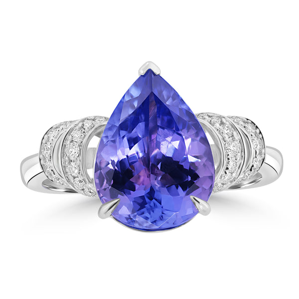 3.92ct Tanzanite Rings with 0.162tct Diamond set in 14K White Gold