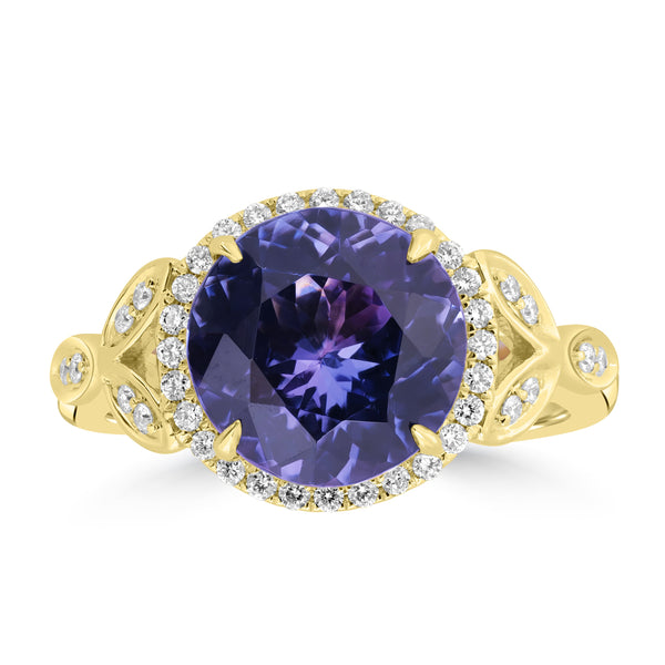 4.13ct Tanzanite Rings with 0.22tct Diamond set in 14K Yellow Gold