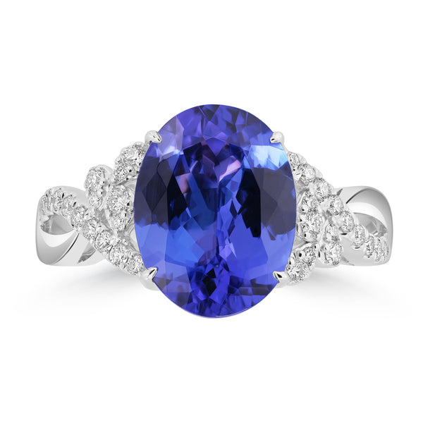 4.06ct Tanzanite Rings with 0.247tct Diamond set in 14K White Gold