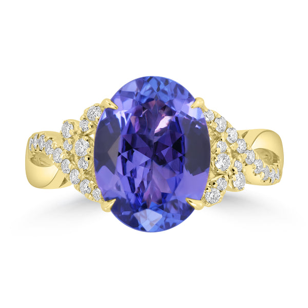 4.27ct Tanzanite Rings with 0.247tct Diamond set in 14K Yellow Gold