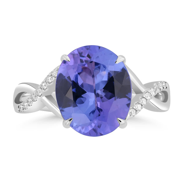 4.12ct Tanzanite Rings with 0.09tct Diamond set in 14K White Gold