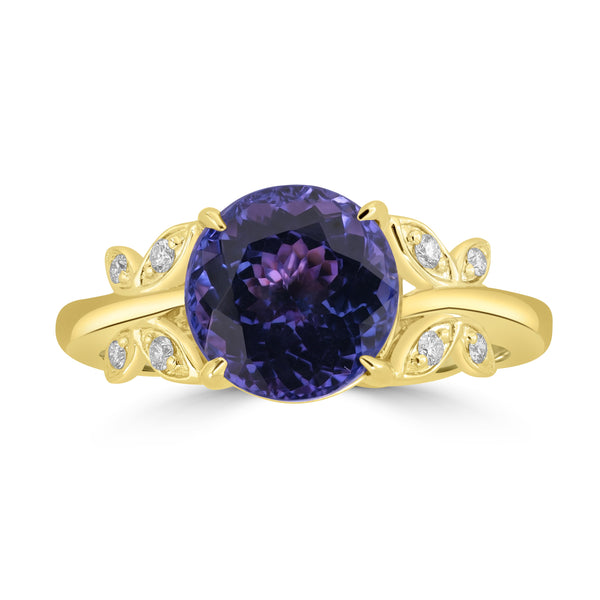 3.4ct Tanzanite Rings with 0.082tct Diamond set in 14K Yellow Gold