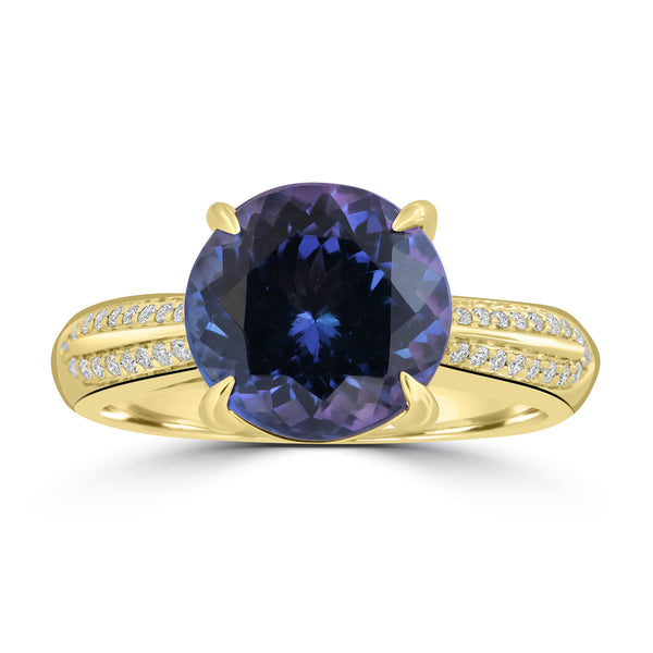 4.2ct Tanzanite Rings with 0.12tct Diamond set in 14K Yellow Gold