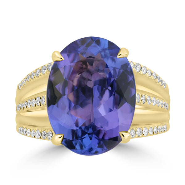 7.38ct Tanzanite Rings with 0.233tct Diamond set in 14K Yellow Gold