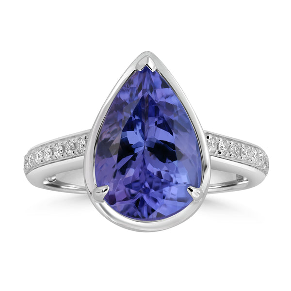 4.56ct Tanzanite Rings with 0.157tct Diamond set in 14K White Gold