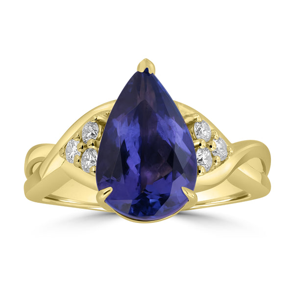 3.56ct Tanzanite Rings with 0.192tct Diamond set in 14K Yellow Gold