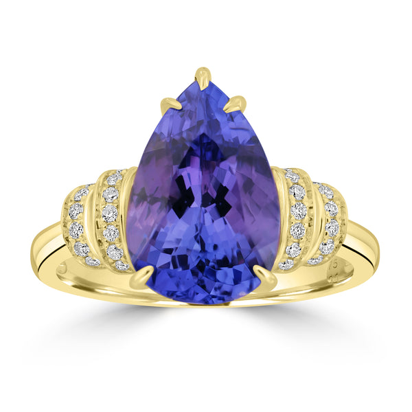 4.75ct Tanzanite Rings with 0.11tct Diamond set in 14K Yellow Gold