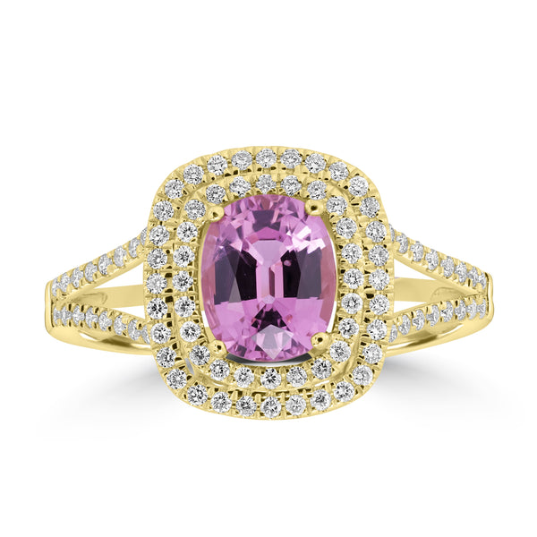 1.32ct Spinel Rings with 0.3tct Diamond set in 14K Yellow Gold