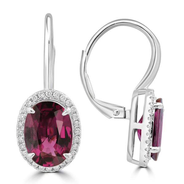 4.21ct Rhodonite Earrings with 0.19tct Diamond set in 14K White Gold