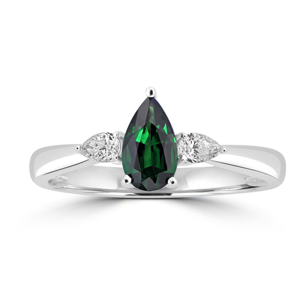 0.64ct Tsavorite Rings with 0.167tct Diamond set in 18K White Gold