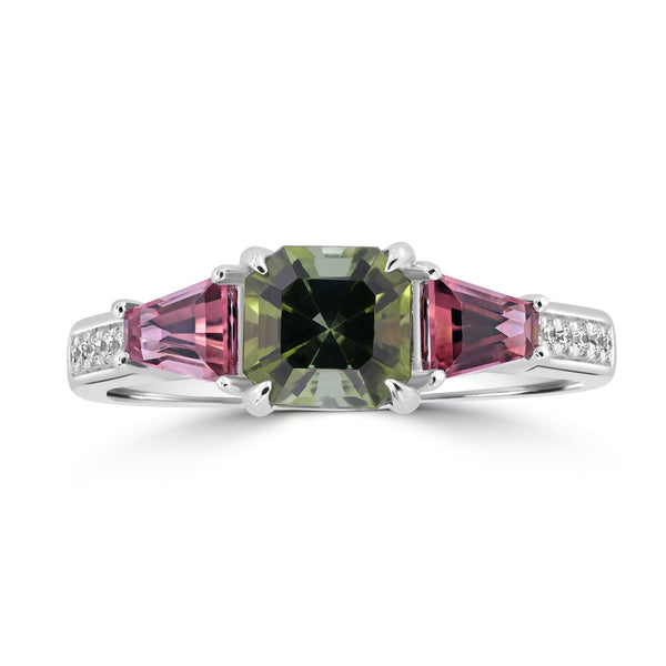 1.02ct Tourmaline Rings with 0.088tct Diamond set in 18K White Gold