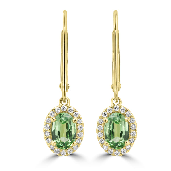 1.26ct Tsavorite Earrings with 0.133tct Diamond set in 18K Yellow Gold