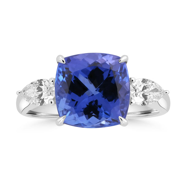 5.14ct Tanzanite Rings with 0.48tct Diamond set in 18K White Gold