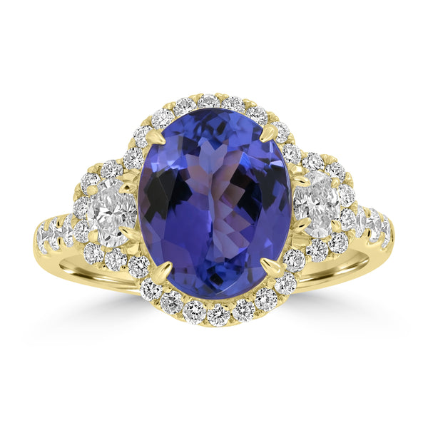 3.62ct Tanzanite Rings with 0.81tct Diamond set in 18K Yellow Gold