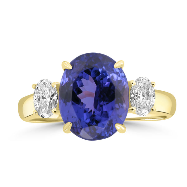 5.5ct Tanzanite Rings with 0.48tct Diamond set in 18K Yellow Gold