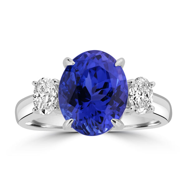 5.06ct Tanzanite Rings with 0.48tct Diamond set in 18K White Gold