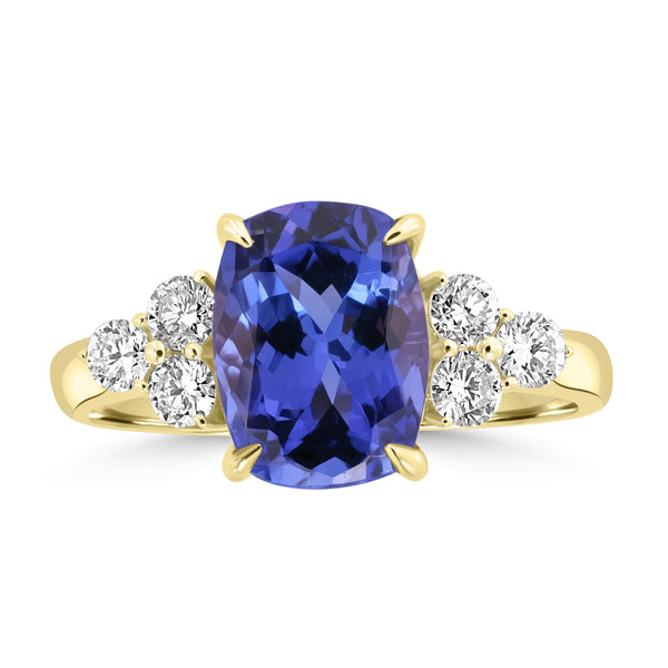 2.73ct Tanzanite Rings with 0.416tct Diamond set in 18K Yellow Gold