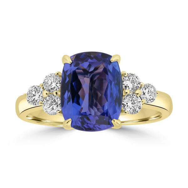 2.97ct Tanzanite Rings with 0.384tct Diamond set in 18K Yellow Gold