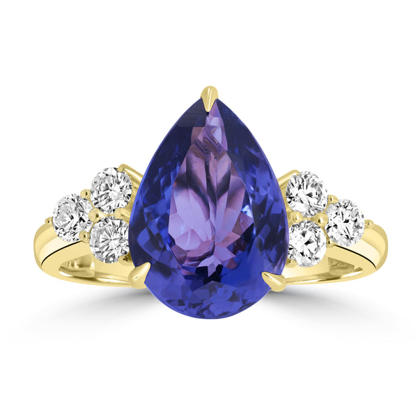 4.06ct Tanzanite Rings with 0.433tct Diamond set in 18K Yellow Gold