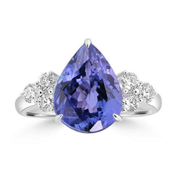 4.03ct Tanzanite Rings with 0.45tct Diamond set in 18K White Gold