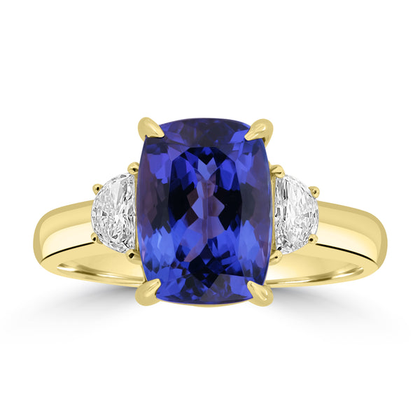 4ct Tanzanite Rings with 0.25tct Diamond set in 18K Yellow Gold