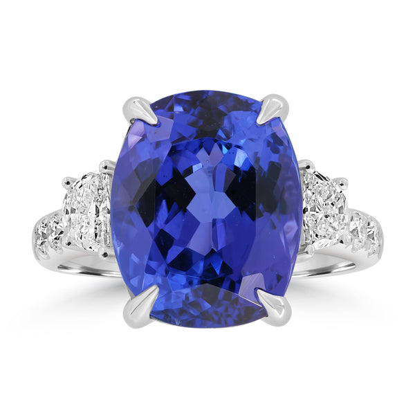 8.14ct Tanzanite Rings with 0.71tct Diamond set in 18K White Gold