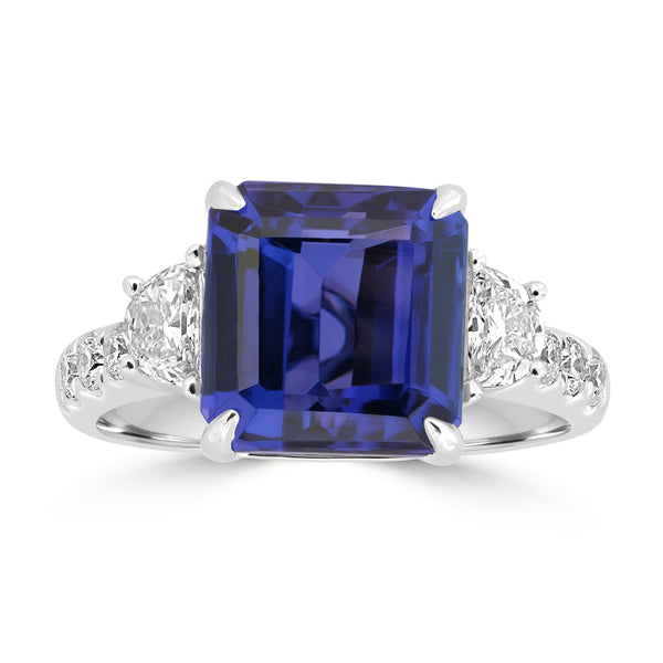 5.51ct Tanzanite Rings with 0.327tct Diamond set in 18K White Gold