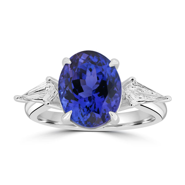 5.59ct Tanzanite Rings with 0.48tct Diamond set in 18K White Gold