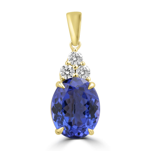 3.73ct Tanzanite Pendants with 0.193tct Diamond set in 18K Yellow Gold