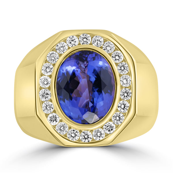 4.98ct Tanzanite Rings with 0.66tct Diamond set in 18K Yellow Gold