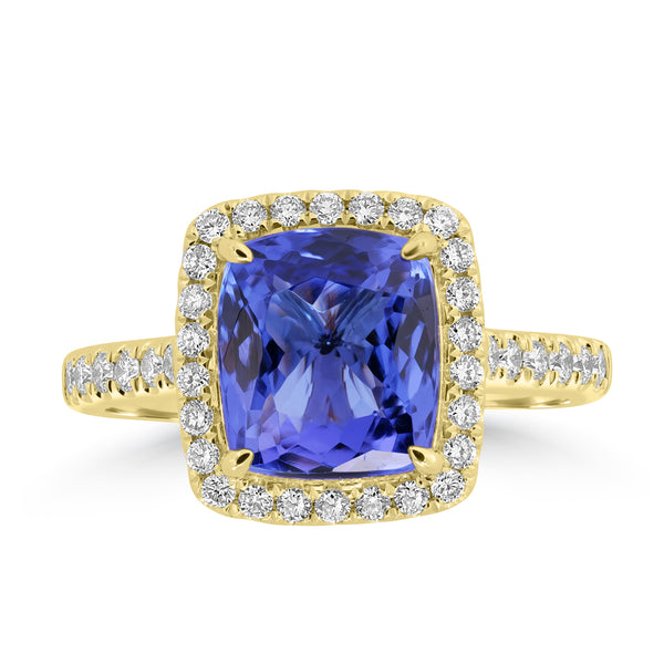 3.59ct Tanzanite Rings with 0.407tct Diamond set in 18K Yellow Gold