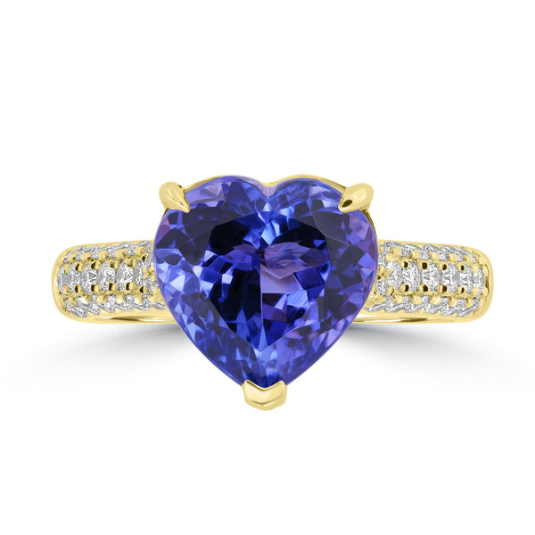 4.4ct Tanzanite Rings with 0.44tct Diamond set in 18K Yellow Gold