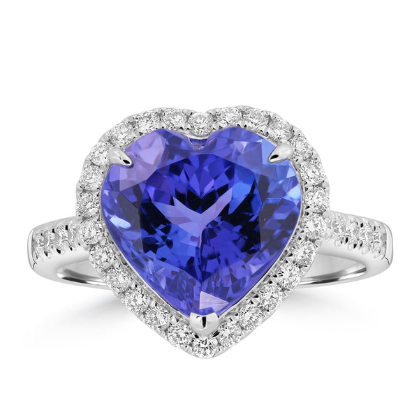 5.3ct Tanzanite Rings with 0.446tct Diamond set in 18K White Gold