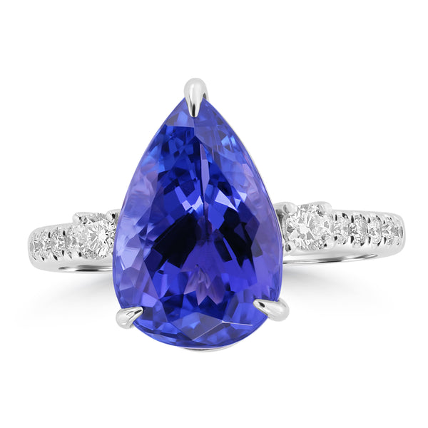 5.75ct Tanzanite Rings with 0.291tct Diamond set in 18K White Gold