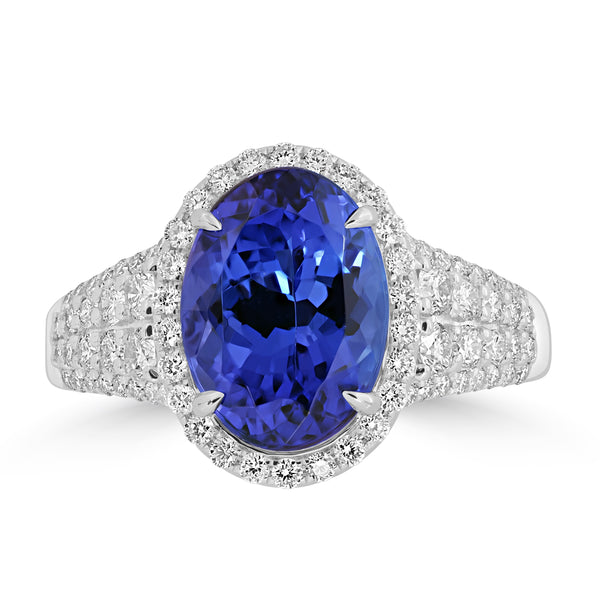 3.67ct Tanzanite Rings with 0.638tct Diamond set in 18K White Gold