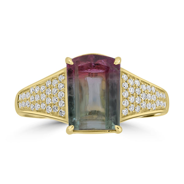 3.06ct Tourmaline Rings with 0.23tct Diamond set in 14K Yellow Gold