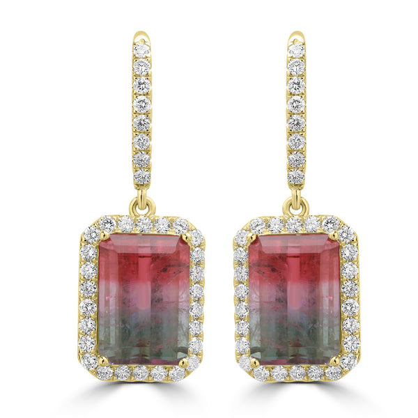 27.436ct Tourmaline Earrings with 3.004tct Diamond set in 18K Yellow Gold