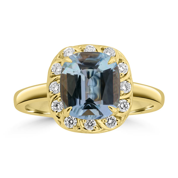 2ct Aquamarine Rings with 0.224tct Diamond set in 18K Yellow Gold