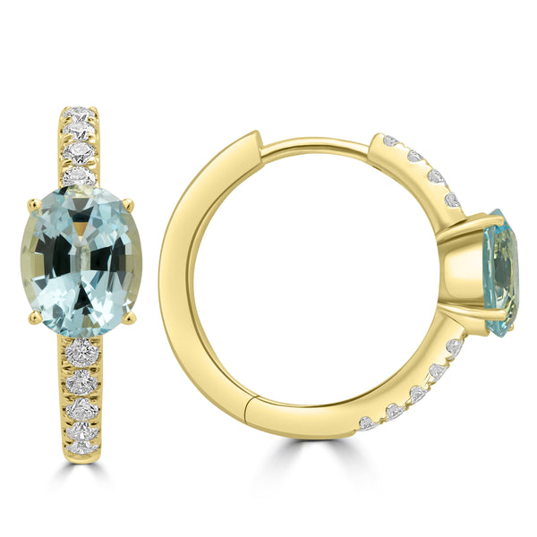 2ct Aquamarine Earrings with 0.33tct Diamond set in 18K Yellow Gold