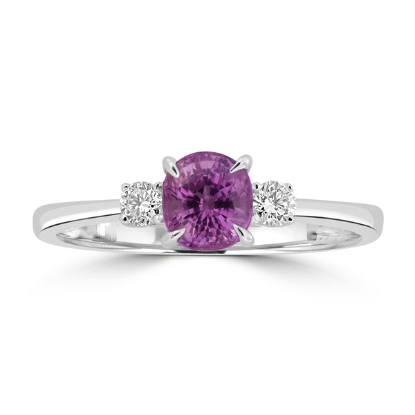 1ct Pink Sapphire Rings with 0.13tct Diamond set in 18K White Gold