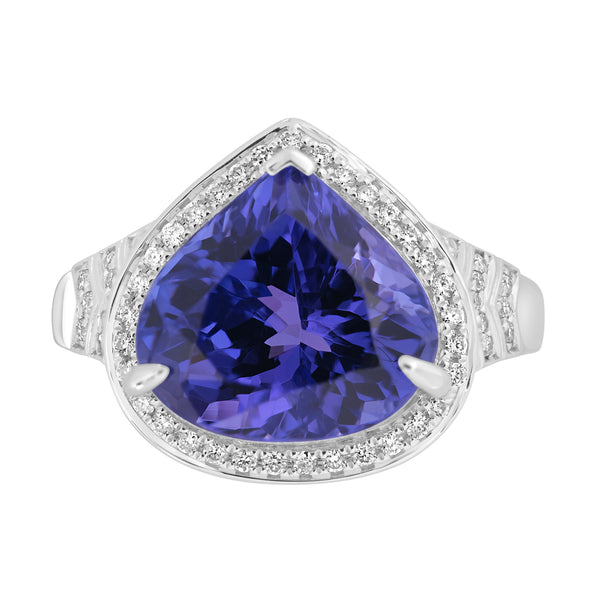 7.16ct Tanzanite Rings with 0.222tct Diamond set in 18K White Gold