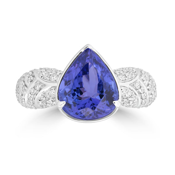 3.53ct Tanzanite Rings with 0.422tct Diamond set in 18K White Gold