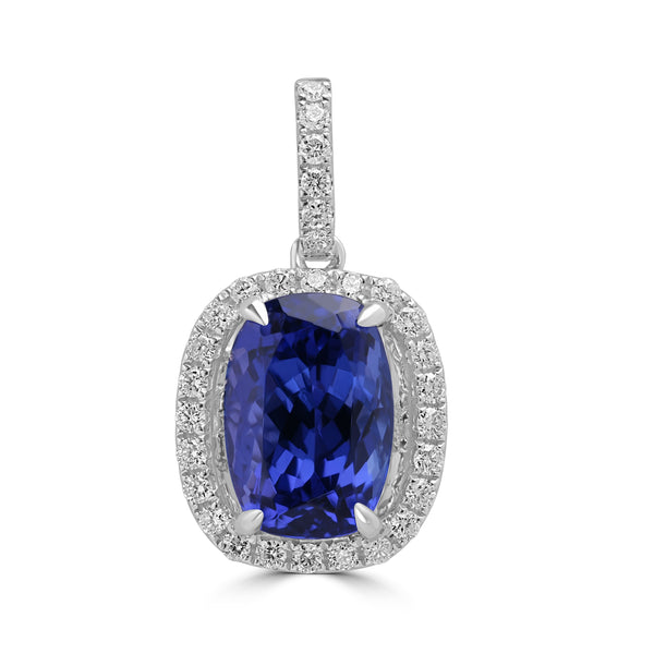 3.4ct Tanzanite Pendant with 0.28tct Diamond set in 18K White Gold