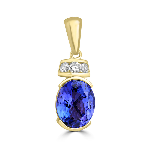 3.05ct Tanzanite Pendant with 0.197tct Diamond set in 18K Yellow Gold