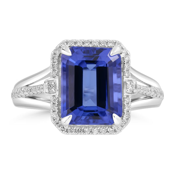 4.72ct Tanzanite Rings with 0.222tct Diamond set in 18K White Gold