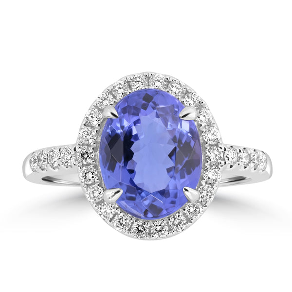 3.37ct Tanzanite Rings with 0.35tct Diamond set in 18K White Gold